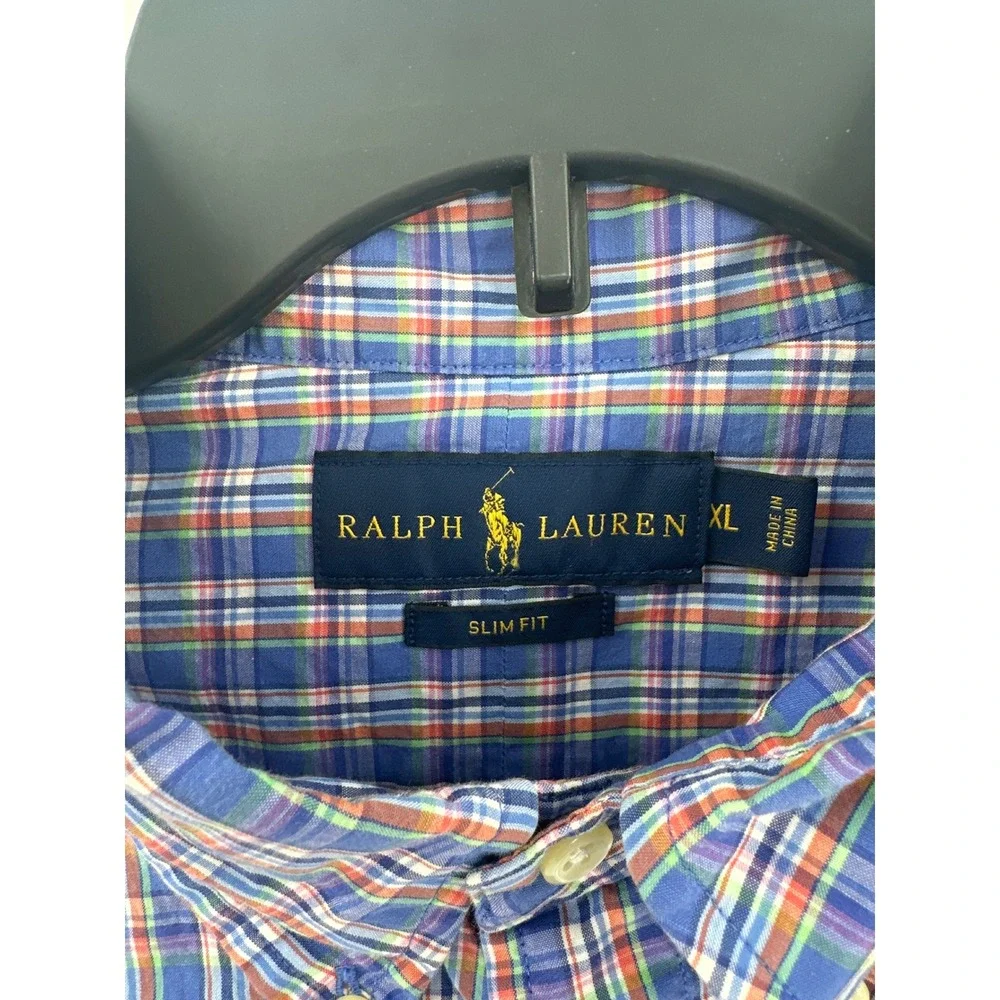 Ralph Lauren Men's Slim Fit Plaid Button Down Shirt Long‎ Sleeve XL